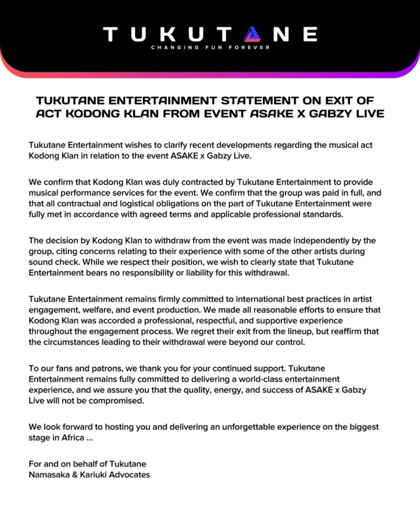 Tukutane Breaks Silence on Kodong Klan Withdrawal From Asake X Gabzy Event