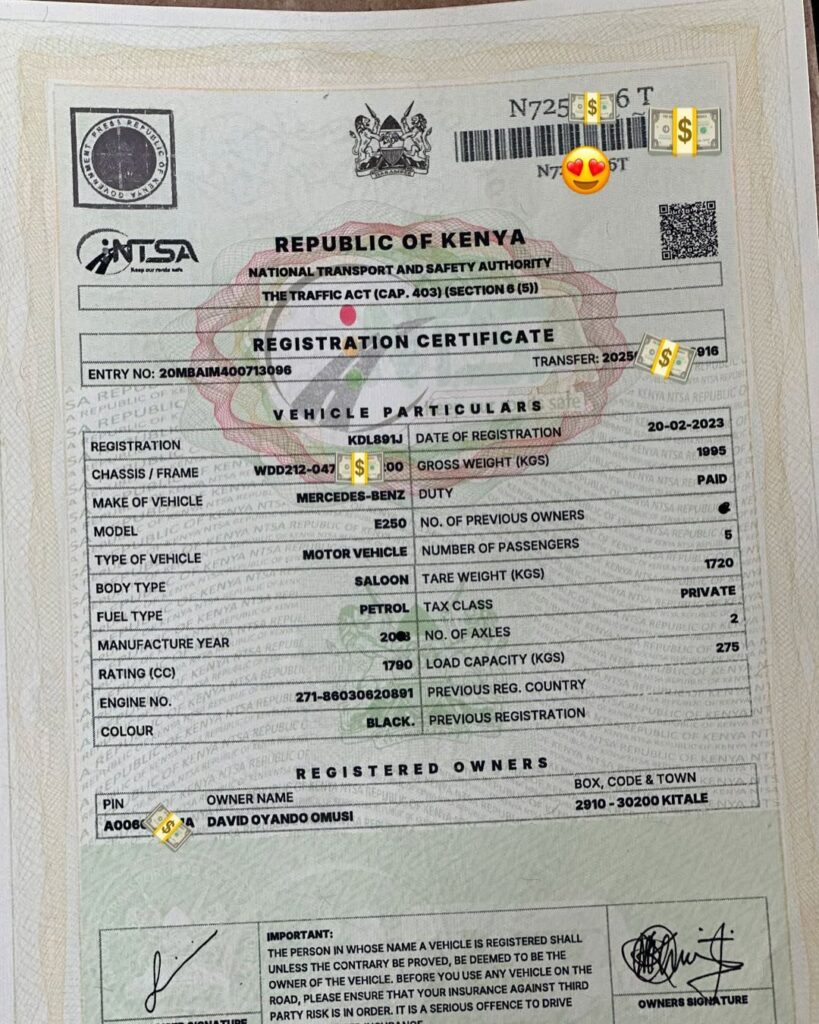 Mulamwah Fights Back Critics with Car Logbook & Sources of his Wealth