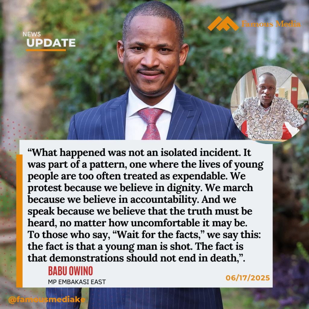 Babu Owino Condemns Mask Vendor Shooting, Slams Governor Sakaja Over “Goons” in Demos