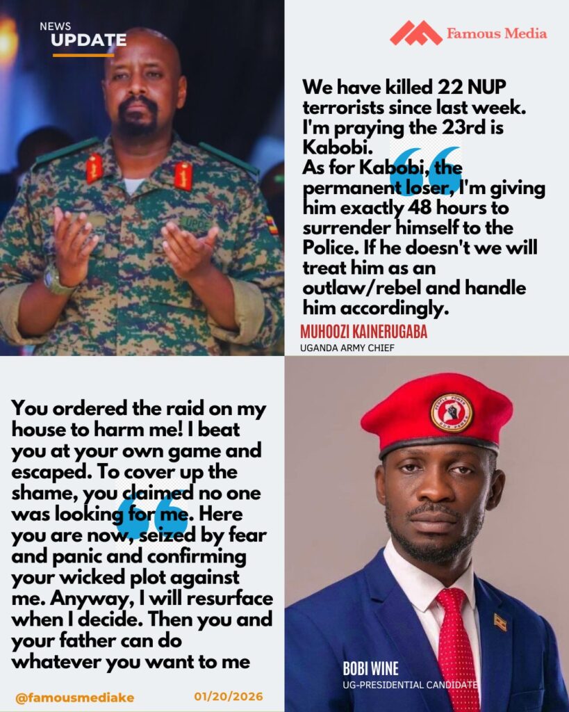 Surrender or Be Treated as a Rebel: Gen. Muhoozi Kainerugaba Threatens Bobi Wine