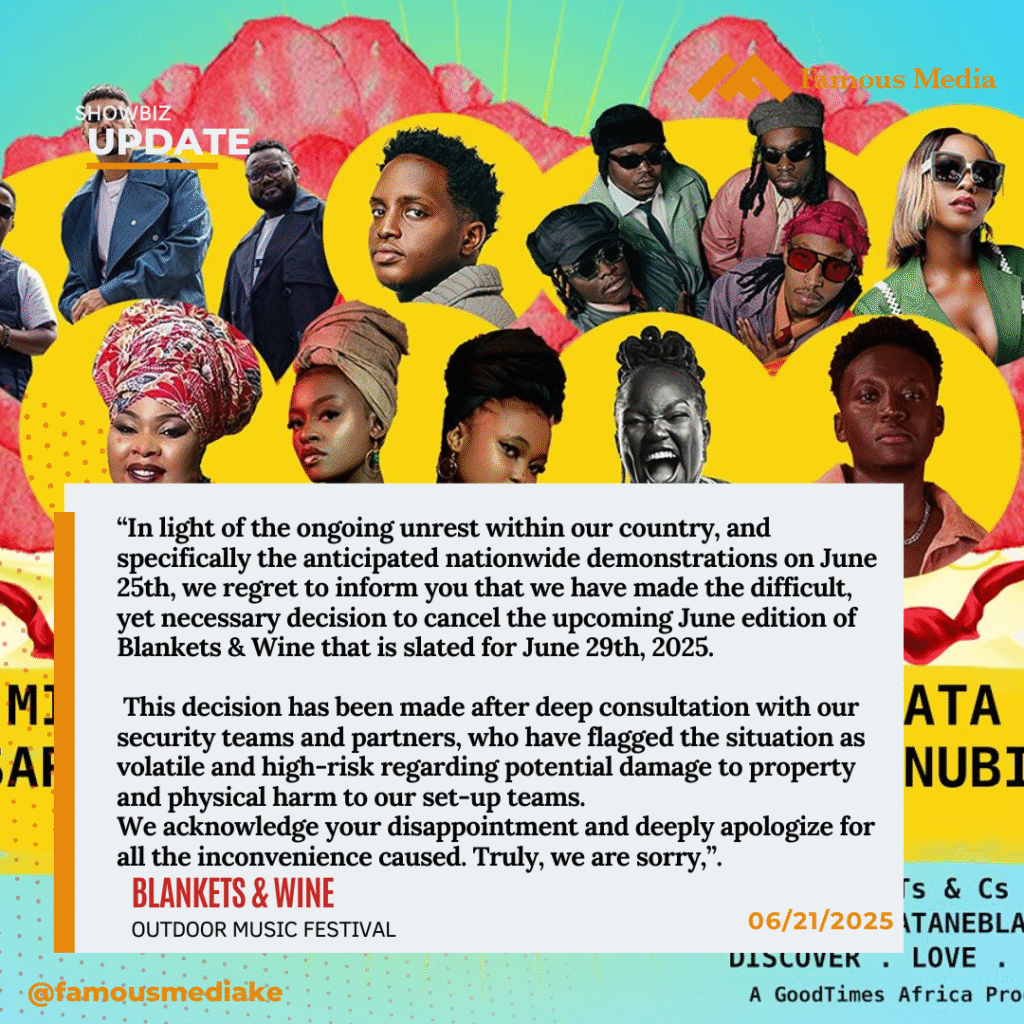 Blankets & Wine Cancels June Edition in Solidarity with Kenyans Amid National Unrest