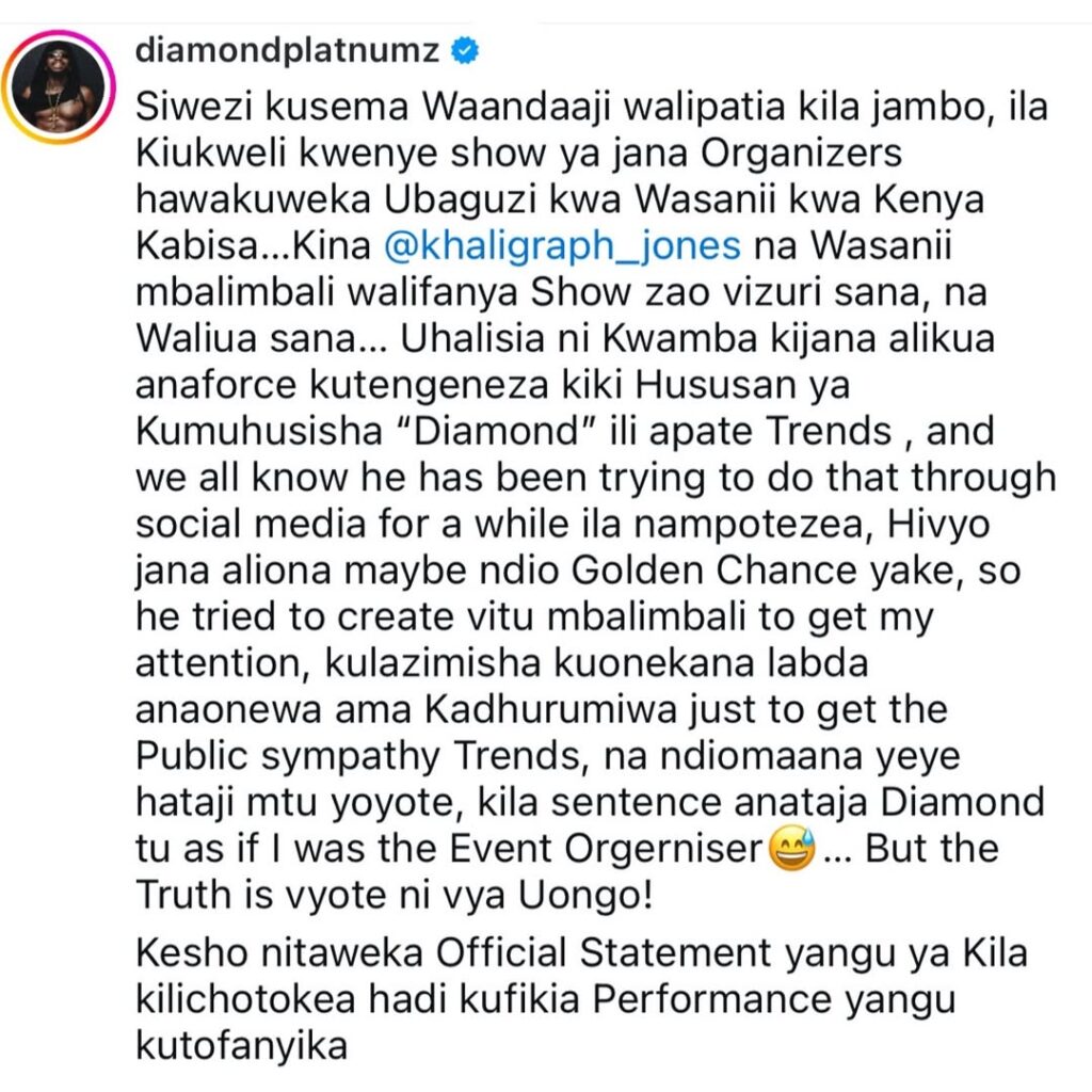 Diamond finally addresses his fallout with Willy Paul at Furaha City