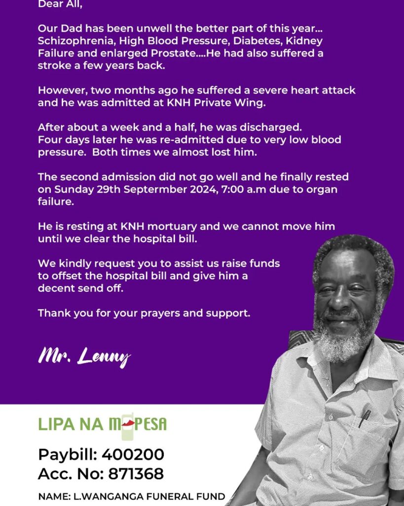 Legendary star Mr Lenny loses his father, appeals for financial help